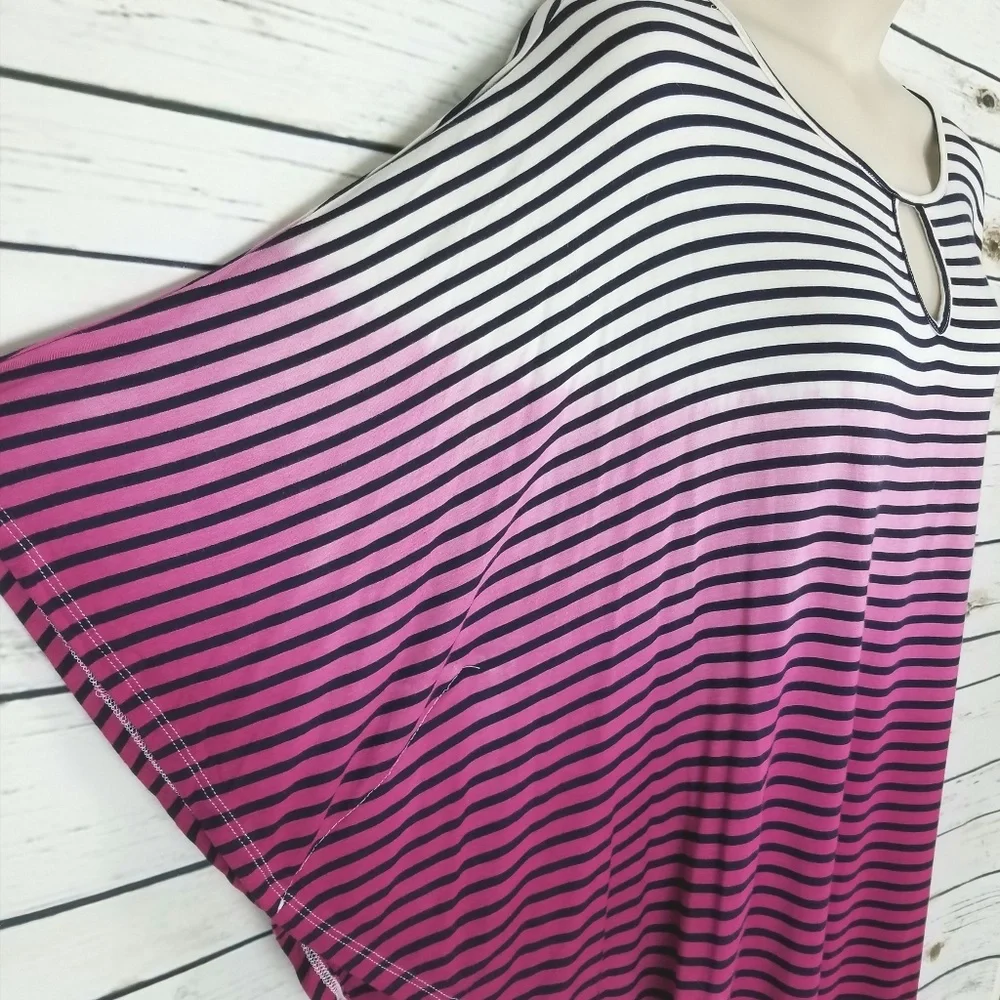2X Striped Blue Purple Keyhole Kimono Sleeves - Picture 5 of 6
